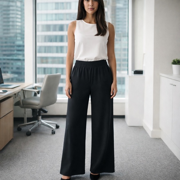 Babaton Pants - Aritzia Babaton black wide leg pants size 12 elastic waist corporate girlie